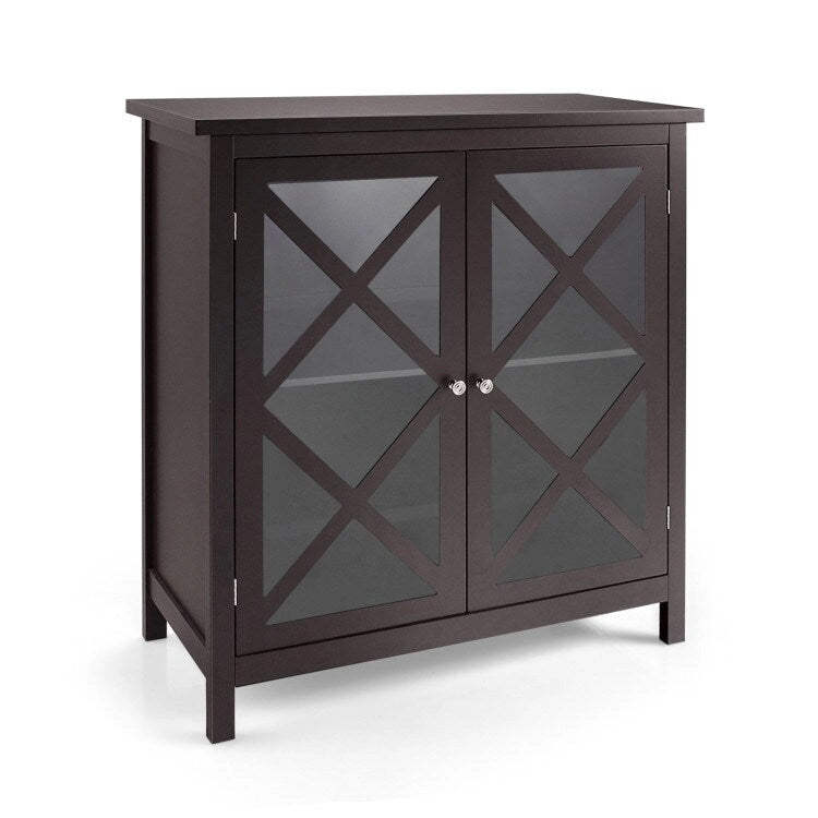 Buffet Cabinet with Tempered Glass Doors & Adjustable Shelves for Kitchen - 35.5 x 15.5 x 38 (L x W x H)