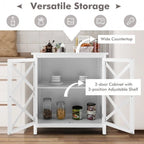Buffet Cabinet with Tempered Glass Doors & Adjustable Shelves for Kitchen - 35.5 x 15.5 x 38 (L x W x H)