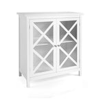 Buffet Cabinet with Tempered Glass Doors & Adjustable Shelves for Kitchen - 35.5 x 15.5 x 38 (L x W x H)