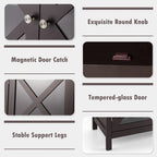 Buffet Cabinet with Tempered Glass Doors & Adjustable Shelves for Kitchen - 35.5 x 15.5 x 38 (L x W x H)