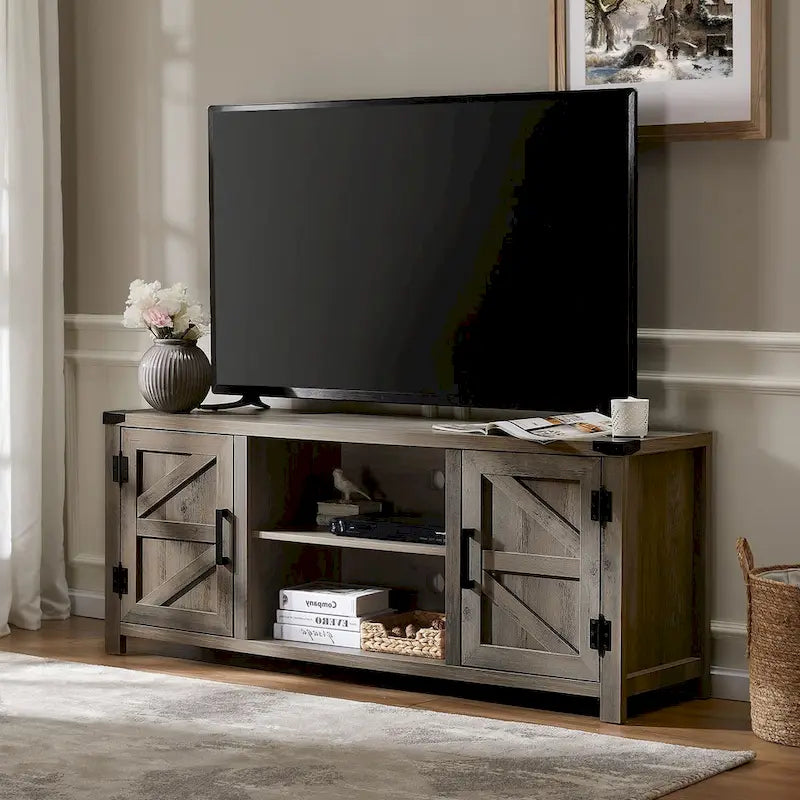 Farmhouse Barndoor TV Stand Entertainment Center for TVs up to 70-inch