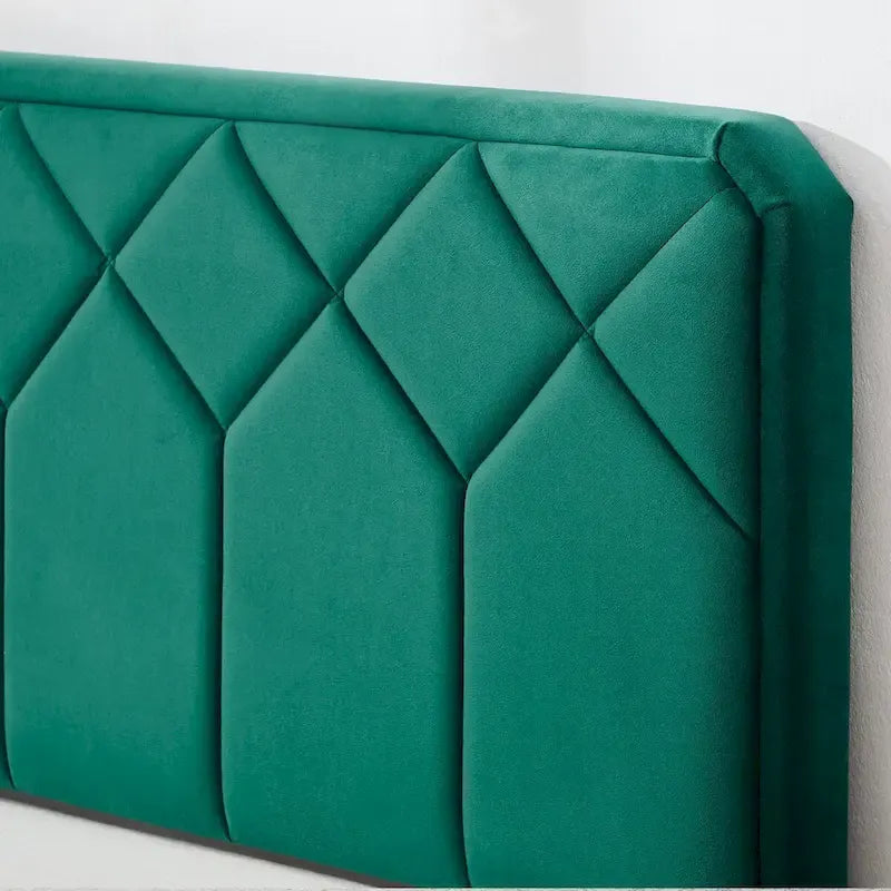 VECELO Upholstered Bed Frame with Adjustable Height Headboard, Twin/Full/Queen Size Beds, Dark Green