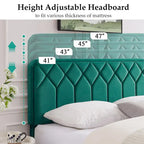 VECELO Upholstered Bed Frame with Adjustable Height Headboard, Twin/Full/Queen Size Beds, Dark Green