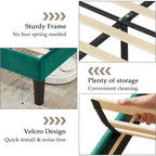 VECELO Upholstered Bed Frame with Adjustable Height Headboard, Twin/Full/Queen Size Beds, Dark Green