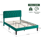 VECELO Upholstered Bed Frame with Adjustable Height Headboard, Twin/Full/Queen Size Beds, Dark Green