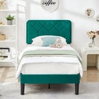 VECELO Upholstered Bed Frame with Adjustable Height Headboard, Twin/Full/Queen Size Beds, Dark Green