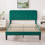 VECELO Upholstered Bed Frame with Adjustable Height Headboard, Twin/Full/Queen Size Beds, Dark Green