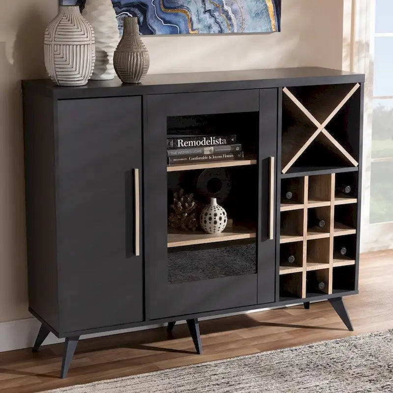 Pietro Mid-Century Modern Finished Wine Cabinet - 38.78 High x 47.24 Wide x 13.39 Deep