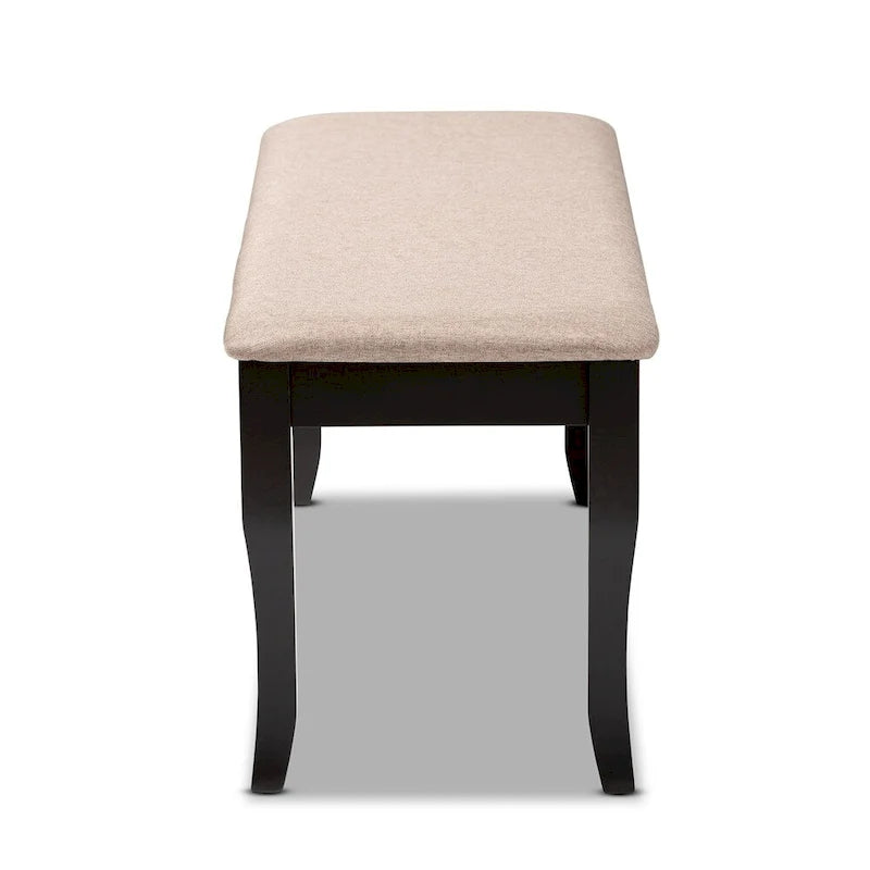 Cornelie Modern and Contemporary Transitional Fabric Upholstered and Dark Brown Finished Wood Dining Bench