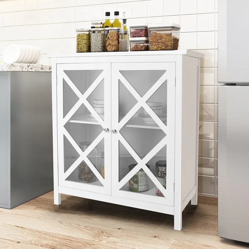 Costway Kitchen Buffet Sideboard Storage Cabinet w/Glass Doors & - See Details