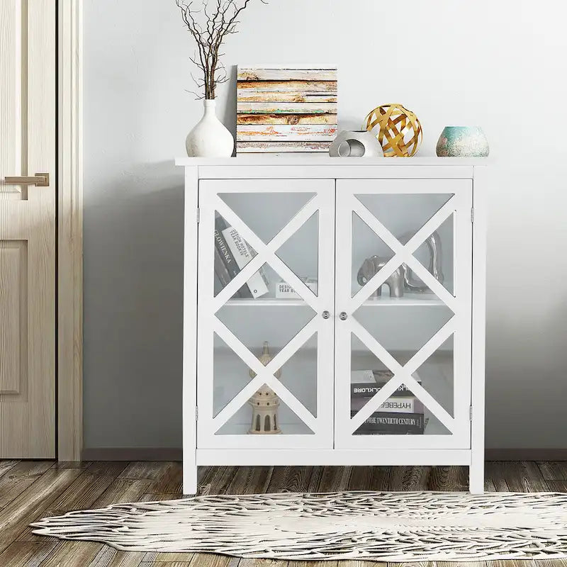 Costway Kitchen Buffet Sideboard Storage Cabinet w/Glass Doors & - See Details