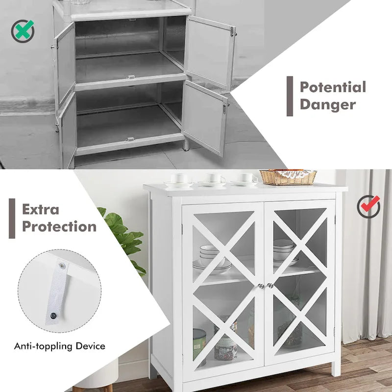 Costway Kitchen Buffet Sideboard Storage Cabinet w/Glass Doors & - See Details