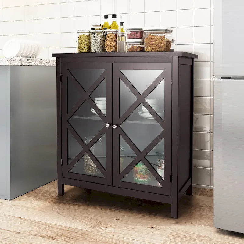 Costway Kitchen Buffet Sideboard Storage Cabinet w/Glass Doors & - See Details