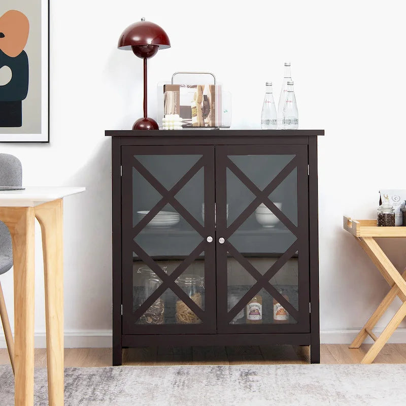 Costway Kitchen Buffet Sideboard Storage Cabinet w/Glass Doors & - See Details