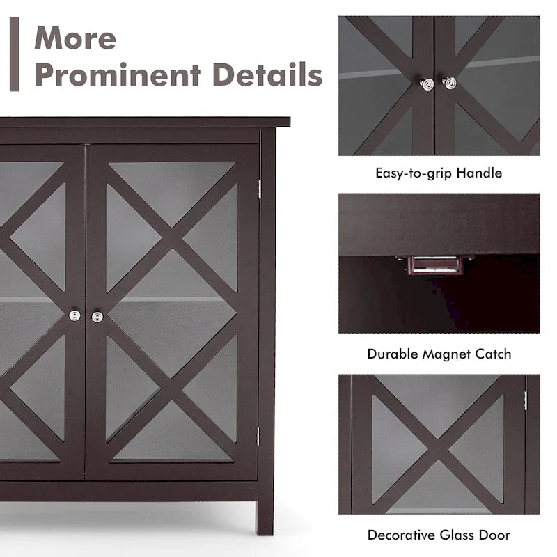 Costway Kitchen Buffet Sideboard Storage Cabinet w/Glass Doors & - See Details