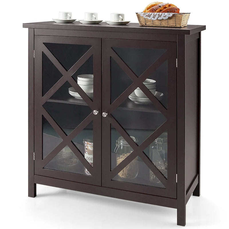 Costway Kitchen Buffet Sideboard Storage Cabinet w/Glass Doors & - See Details