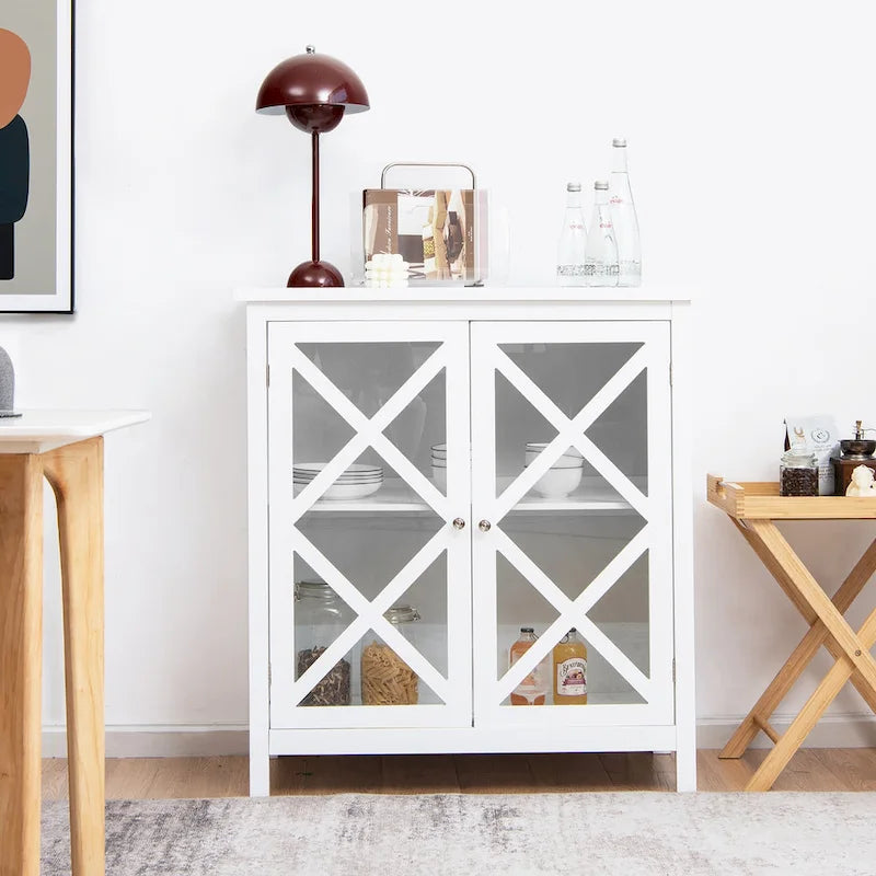 Costway Kitchen Buffet Sideboard Storage Cabinet w/Glass Doors & - See Details