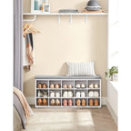 Wood Shoe Bench with Cushion, 15-Compartment Storage Organizer - 11.8D x 41.3W x 18.9H