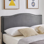 VECELO, Upholstered Platform Bed Frame with Nailhead Headboard Twin Full Queen Size Bed-Grey