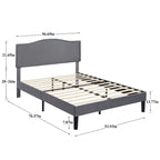 VECELO, Upholstered Platform Bed Frame with Nailhead Headboard Twin Full Queen Size Bed-Grey