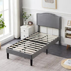 VECELO, Upholstered Platform Bed Frame with Nailhead Headboard Twin Full Queen Size Bed-Grey