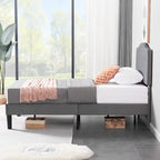 VECELO, Upholstered Platform Bed Frame with Nailhead Headboard Twin Full Queen Size Bed-Grey