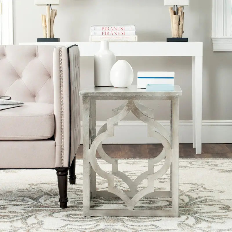 SAFAVIEH Grayce Trellis Silver Leaf End Table. - 19  W x 19  D x 23  H - 19Wx19Dx23H