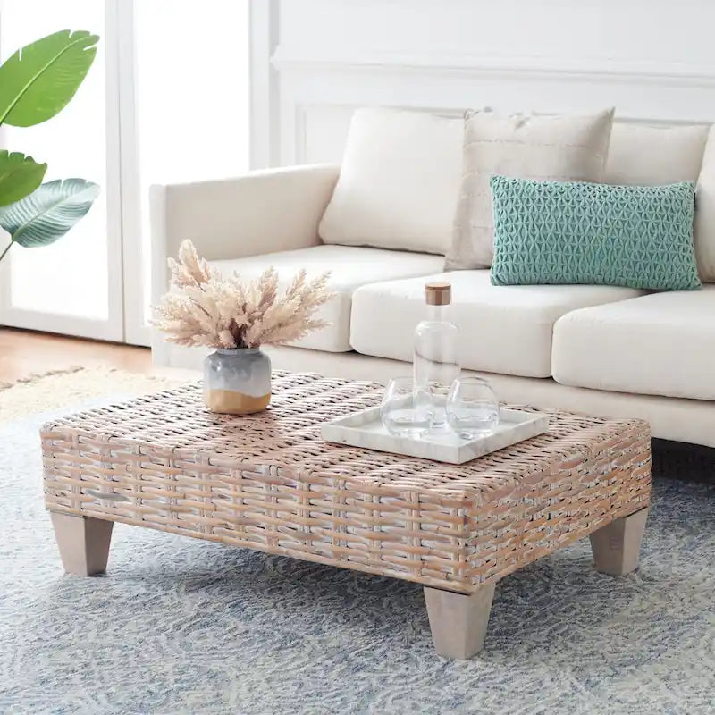 SAFAVIEH Caron Washed Natural Wicker Bench - 41  W x 28  D x 12  H - 41Wx28Dx12H