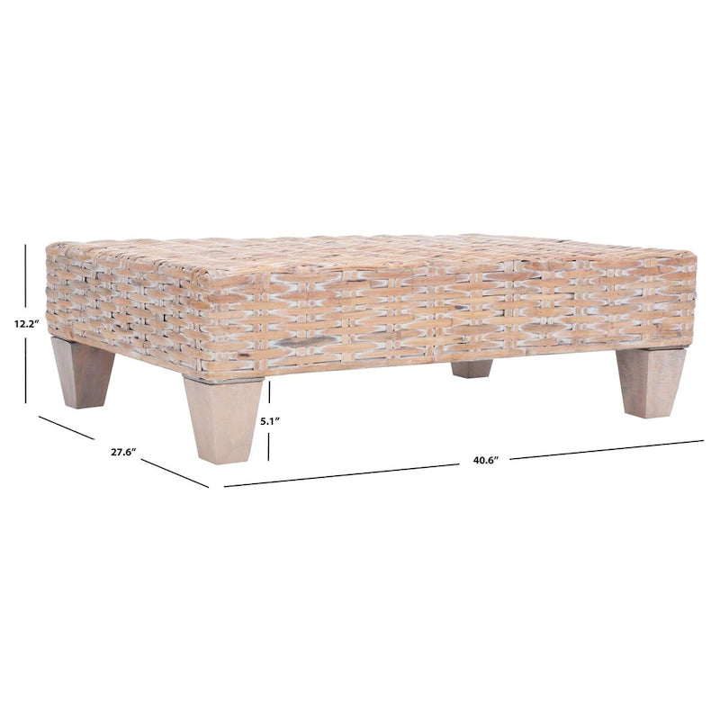 SAFAVIEH Caron Washed Natural Wicker Bench - 41  W x 28  D x 12  H - 41Wx28Dx12H