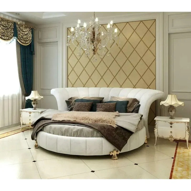 Sofacraft White Faux Leather Venetian Round King Size Bed