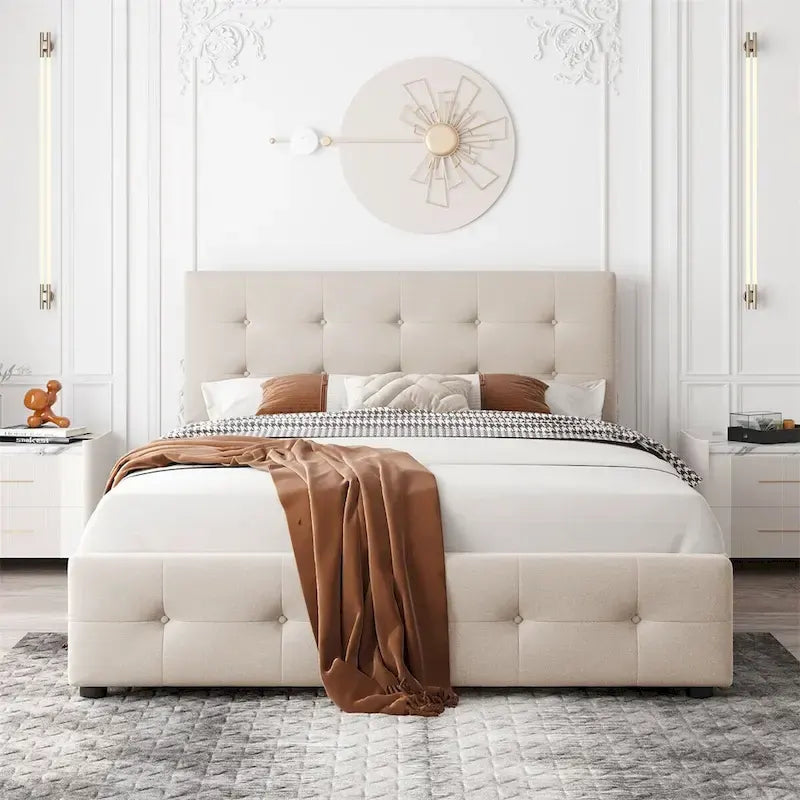 Merax Queen Upholstered Platform Bed with 4 Drawers