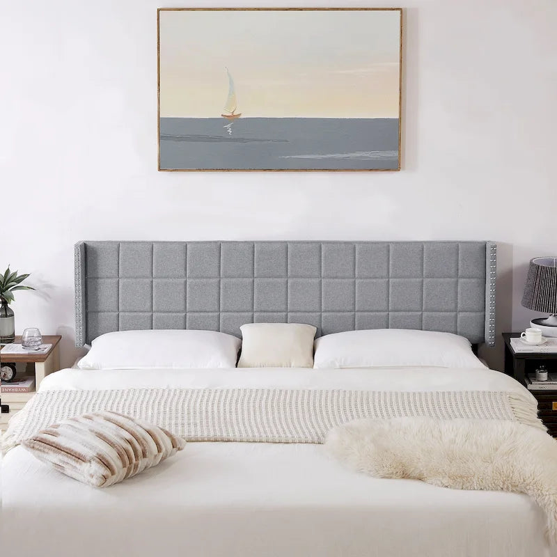Javlergo Queen/King Size Adjustable Upholstered Headboard, Modern Wingback Headboard with Double Nailhead Trimming
