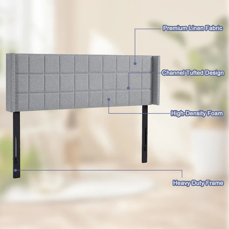 Javlergo Queen/King Size Adjustable Upholstered Headboard, Modern Wingback Headboard with Double Nailhead Trimming