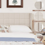Javlergo Queen/King Size Adjustable Upholstered Headboard, Modern Wingback Headboard with Double Nailhead Trimming