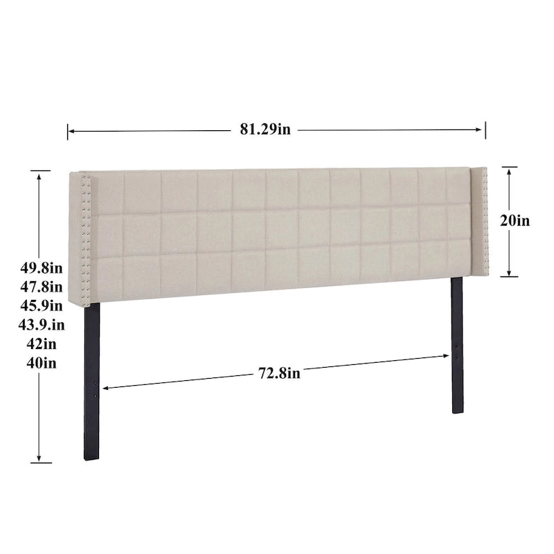 Javlergo Queen/King Size Adjustable Upholstered Headboard, Modern Wingback Headboard with Double Nailhead Trimming