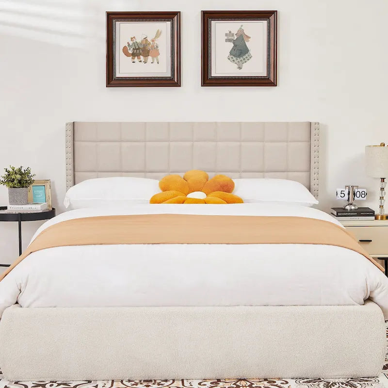 Javlergo Queen/King Size Adjustable Upholstered Headboard, Modern Wingback Headboard with Double Nailhead Trimming