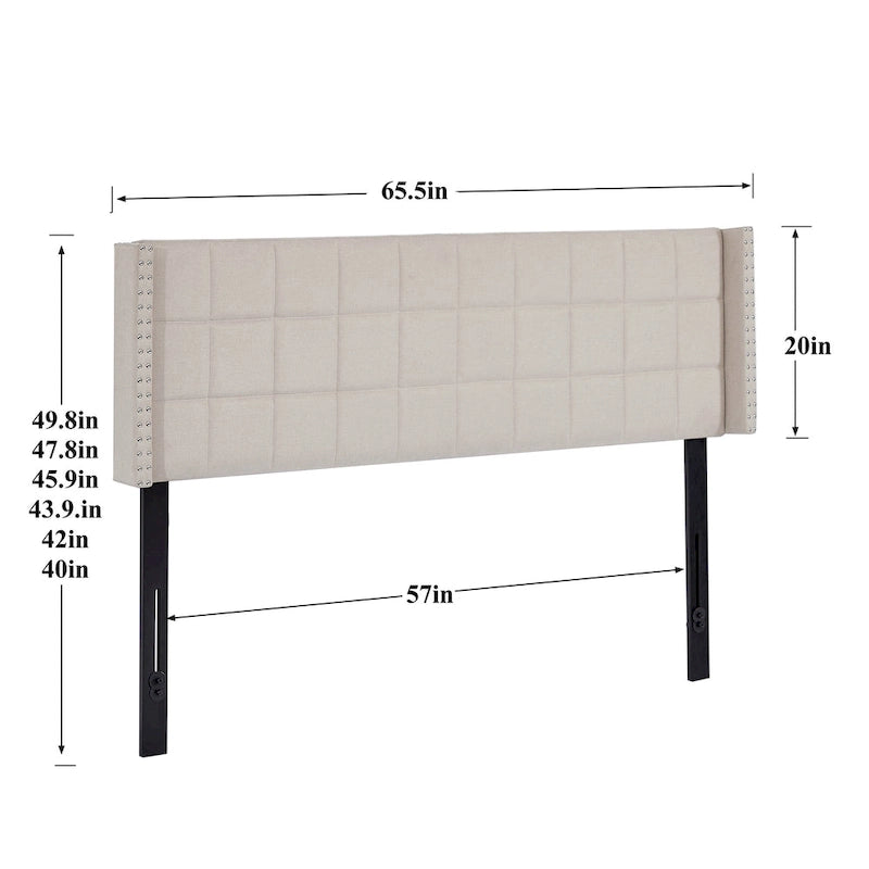 Javlergo Queen/King Size Adjustable Upholstered Headboard, Modern Wingback Headboard with Double Nailhead Trimming