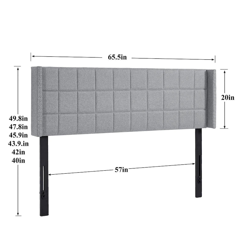 Javlergo Queen/King Size Adjustable Upholstered Headboard, Modern Wingback Headboard with Double Nailhead Trimming