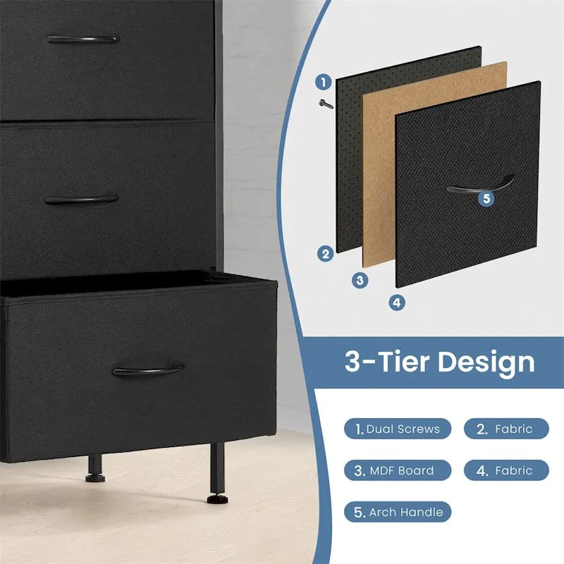 6 Drawers Dresser Chest with Metal Frame and Wooden Top