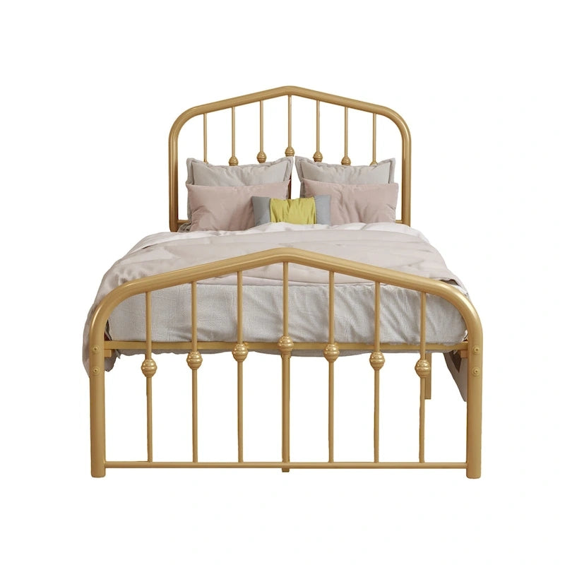 Alazyhome Platform Metal Bed Frame with Headboard, Iron Slat Support