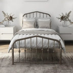 Alazyhome Platform Metal Bed Frame with Headboard, Iron Slat Support