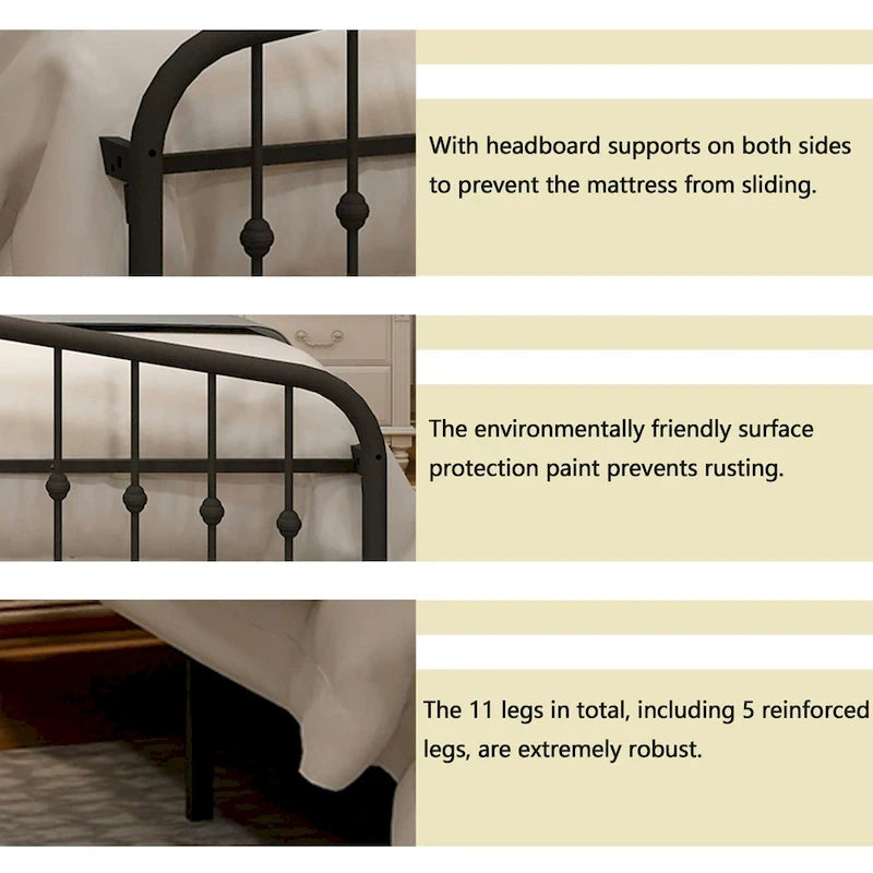 Alazyhome Platform Metal Bed Frame with Headboard, Iron Slat Support