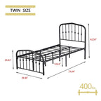 Alazyhome Platform Metal Bed Frame with Headboard, Iron Slat Support