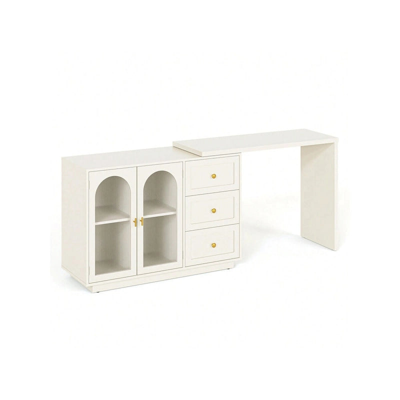 Sunvivi Extendable Corner Vanity 2 Door Makeup Table Without Mirror