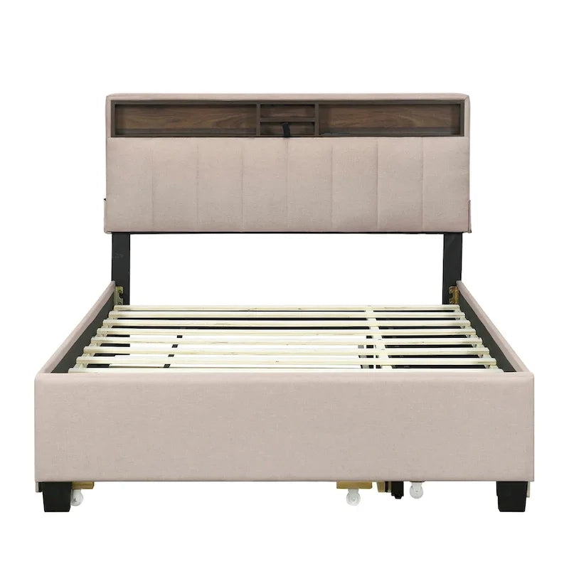 Upholstered Platform Bed with Storage Headboard