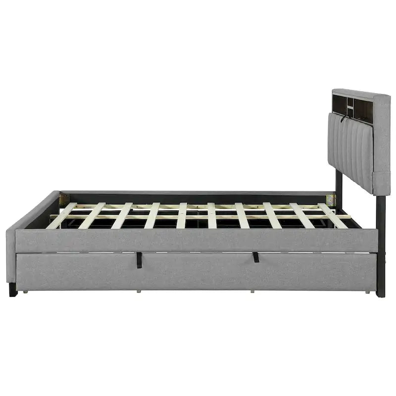 Upholstered Platform Bed with Storage Headboard