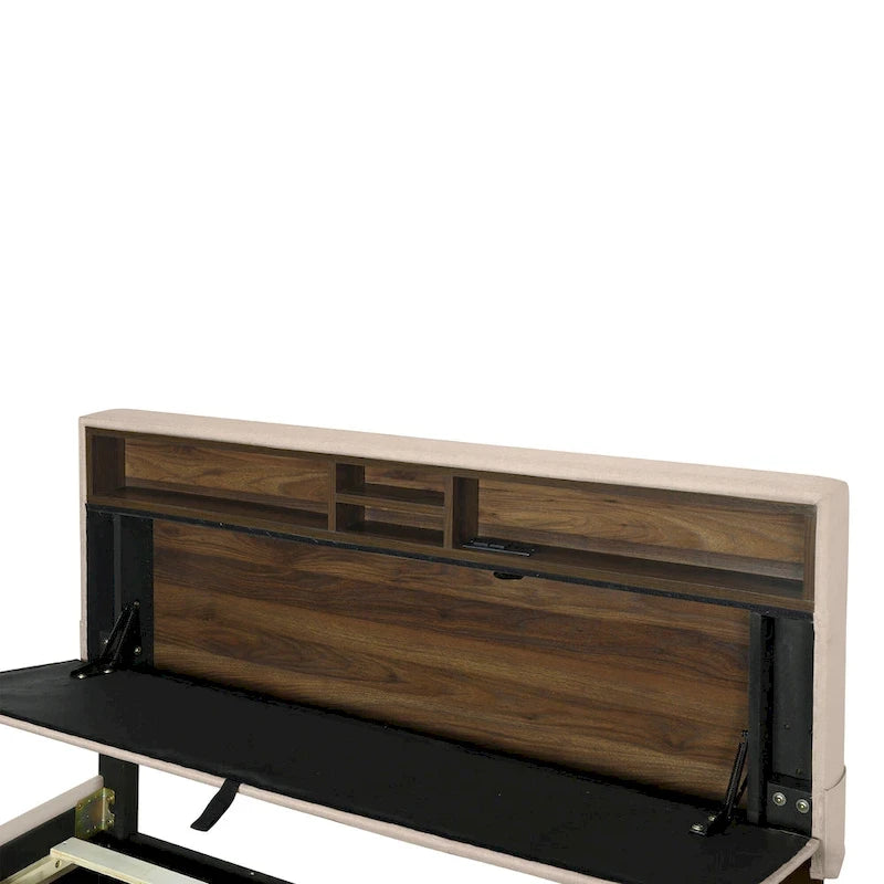 Upholstered Platform Bed with Storage Headboard