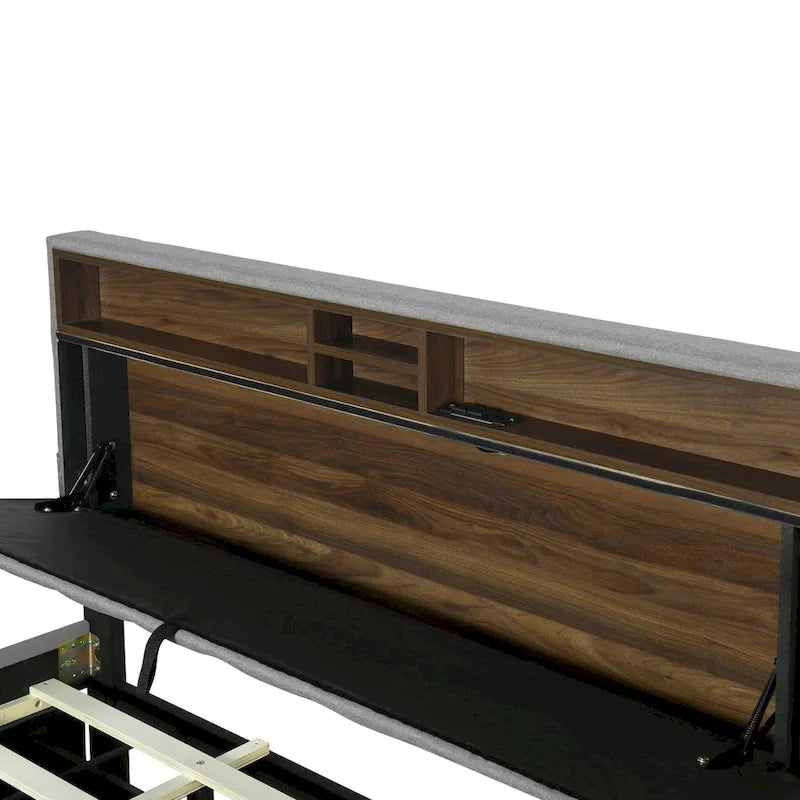Upholstered Platform Bed with Storage Headboard