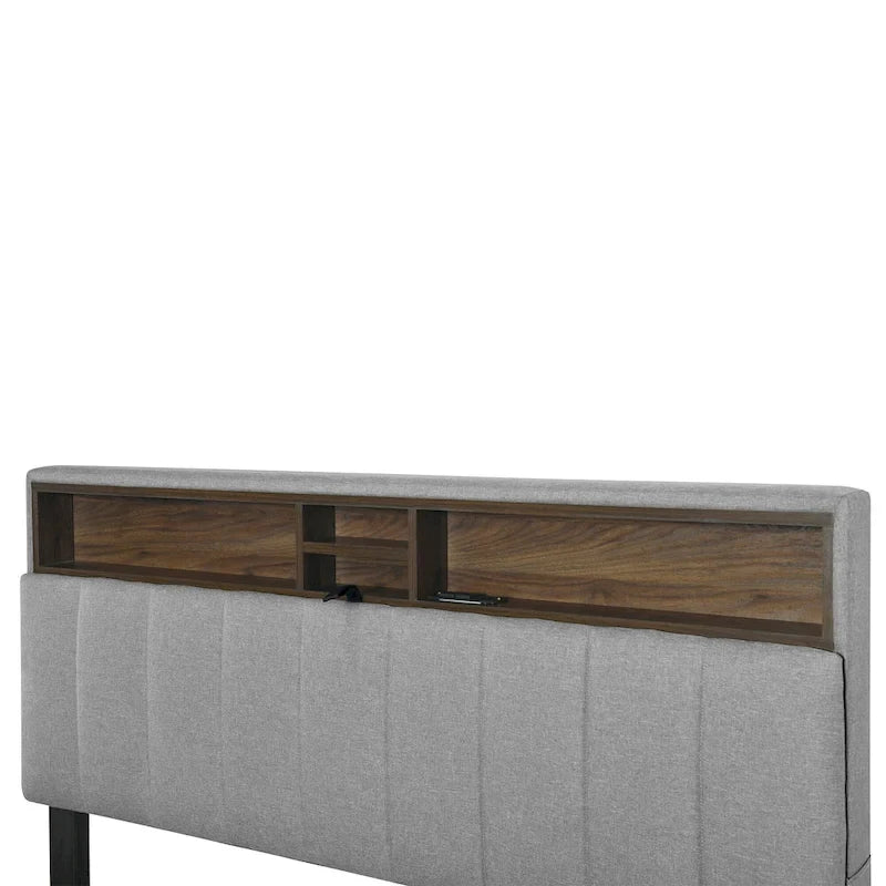 Upholstered Platform Bed with Storage Headboard