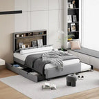 Upholstered Platform Bed with Storage Headboard